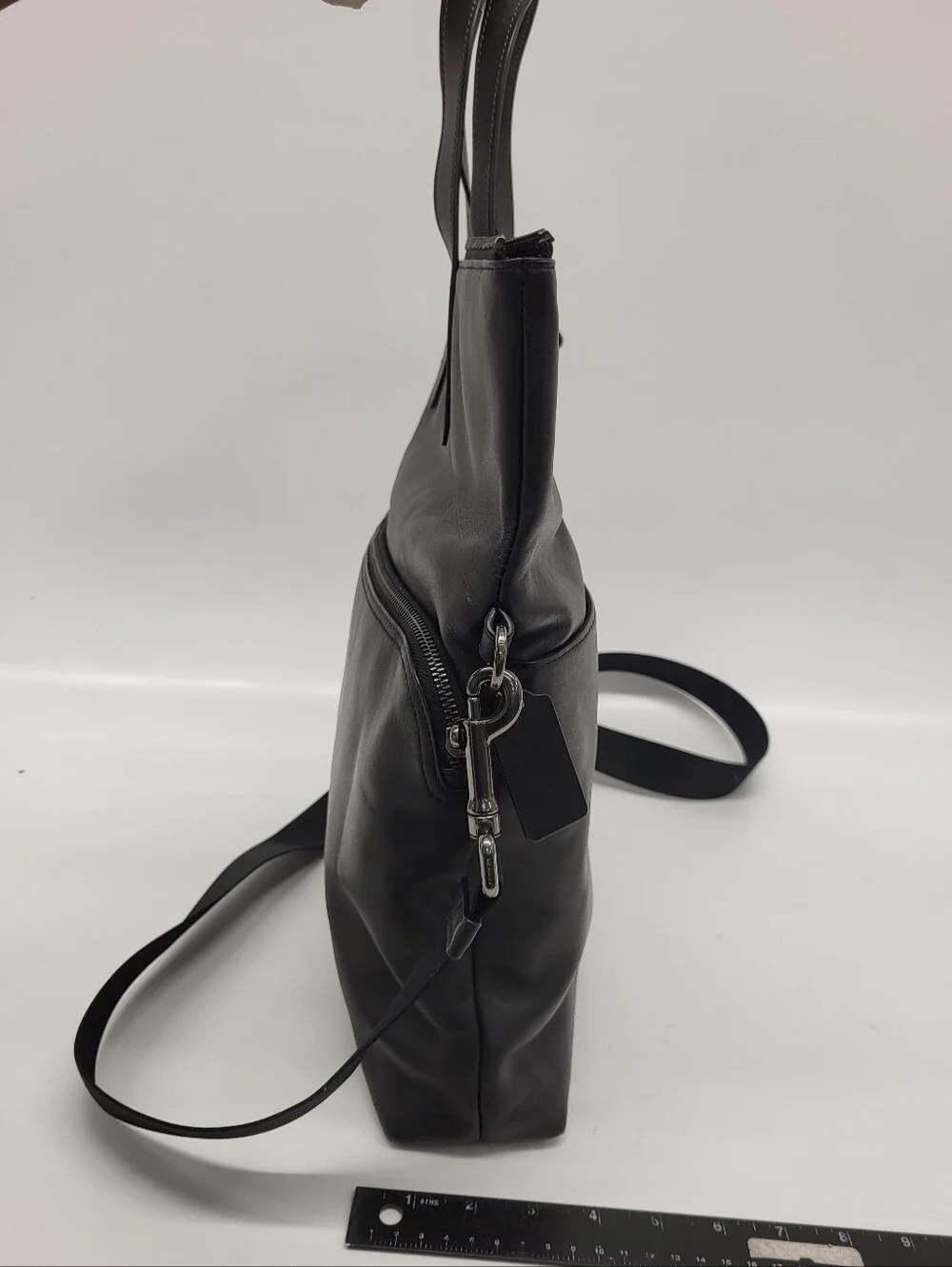Coach Graham Foldover Tote F50712 Black Leather Convertible Crossbody